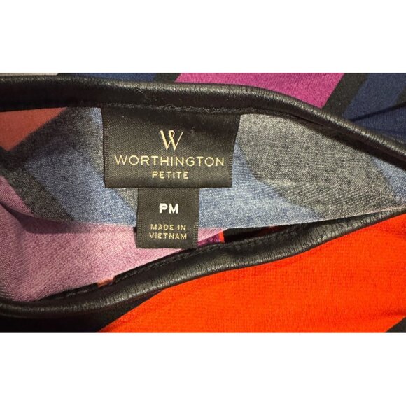 Worthington Petite Medium Geometric Print Top With 3/4 Sleeves - Picture 4 of 9